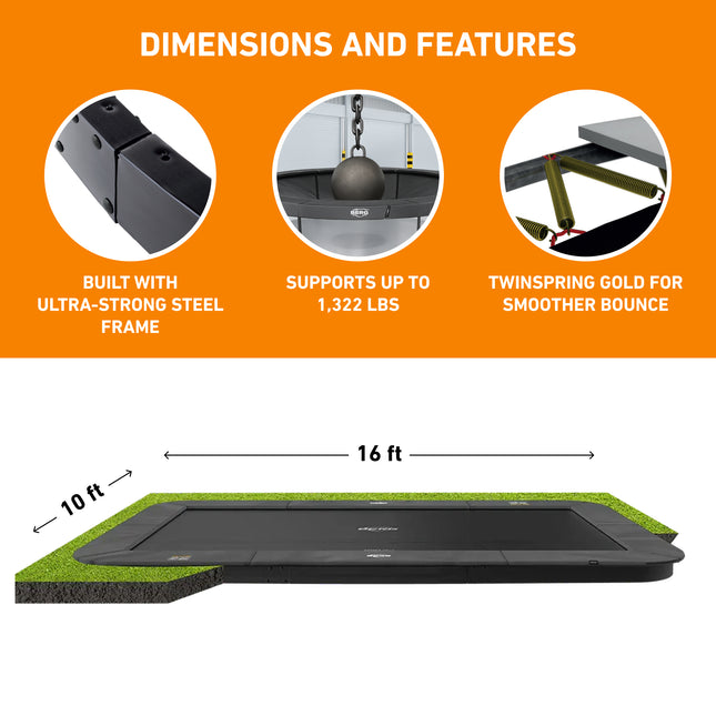 BERG Ultim Champion 10'x16' Rectangle In-Ground Trampoline