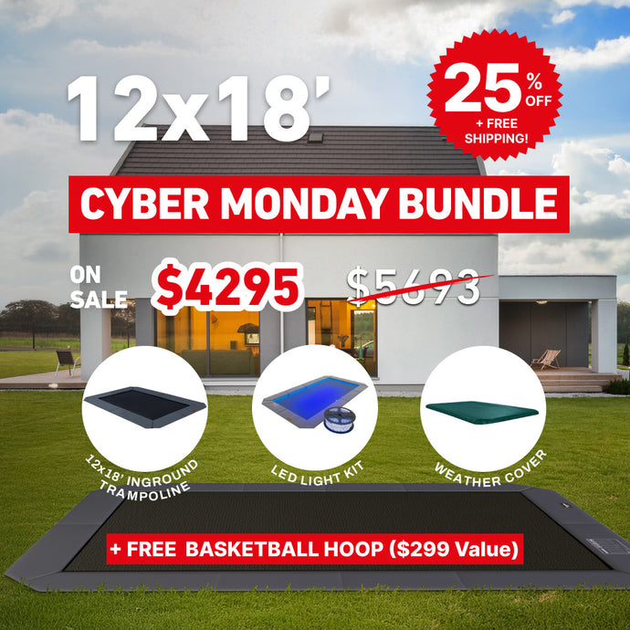 Black Friday Bundle! 12x18' Rectangle Pro-Line MAX Avyna In-Ground Trampoline + LED Lights + Cover