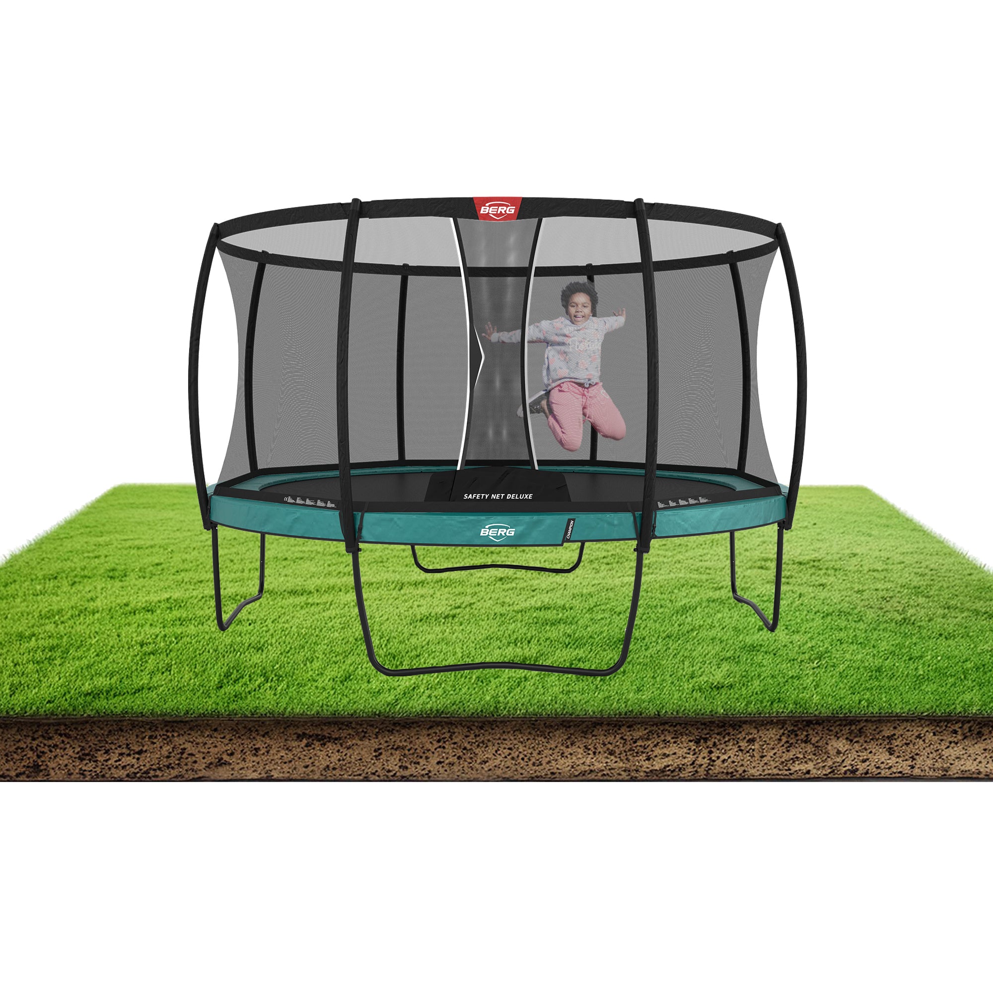 BERG Grand Champion 17' Oval Above Ground Trampoline + Safety Net Delu