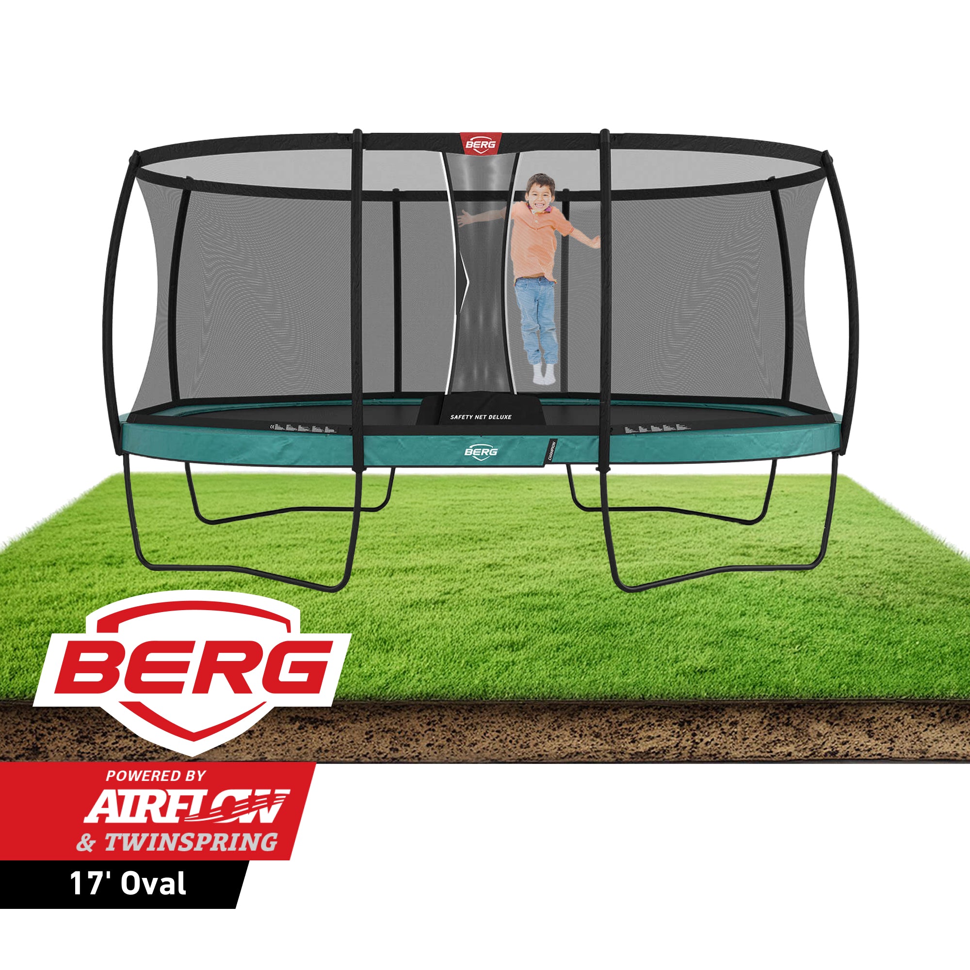 BERG Grand Champion 17' Oval Above Ground Trampoline + Safety Net Delu