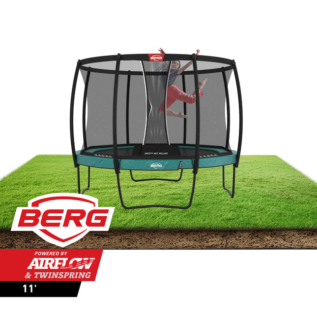 Clearance Sale! BERG Champion 11' Round Above Ground Trampoline + Safety Net Deluxe