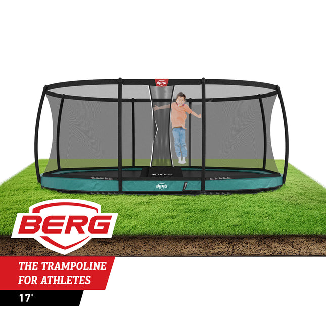 BERG Grand Champion 17' Oval Lo-Ground Trampoline with Enclosure
